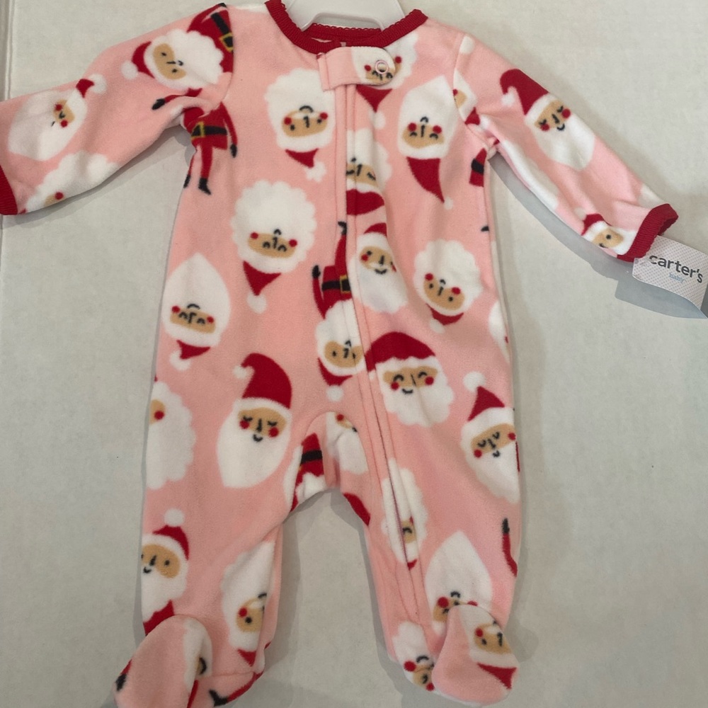 Carters Baby pink fleece christmas Santa  Sleep & Play onesie size NB